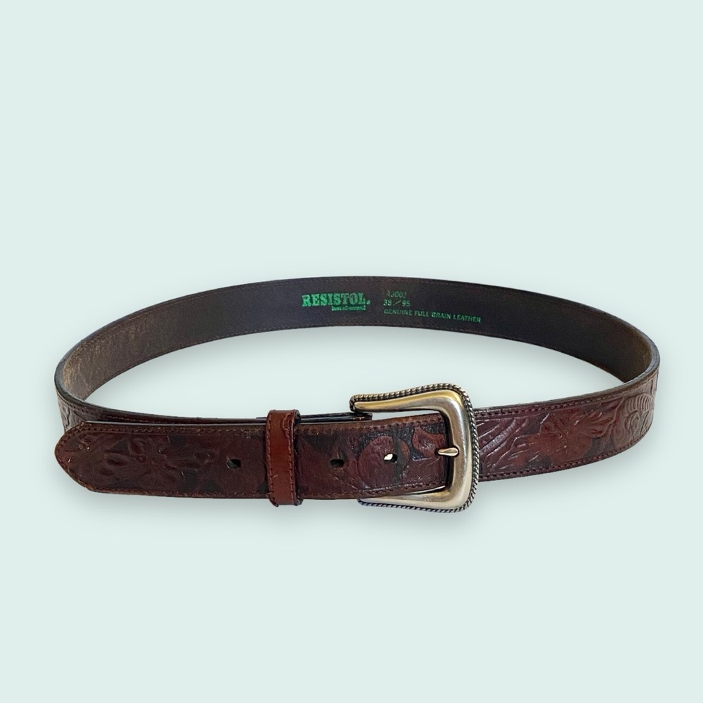 Resistol Genuine Full Grain Tooled Leather Men’s Belt SZ 38 - Picture 2 of 12